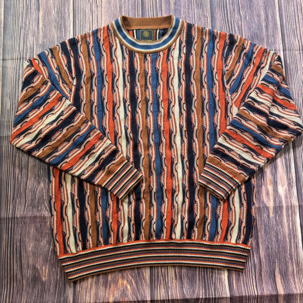 Vintage F/X Fusion 3D Knit Sweater Mens Size Large Biggie Coogi Style Textured‎
